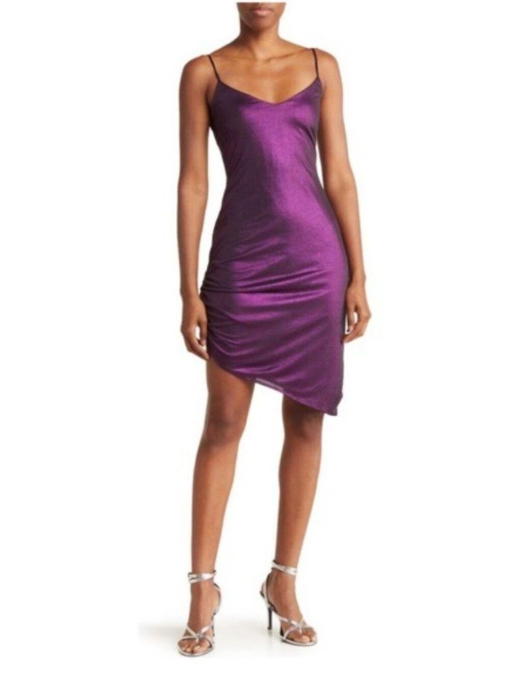 Torn by Ronny Kobo Shimmery Purple Mila Tulip Slip Midi Dress size XS